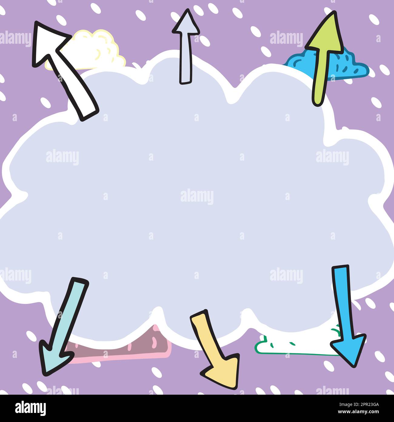 Important Messages Written In Shape Of Cloud With Arrows Around. Crutial Informations Presented In Cloudy Form With Snow In Background. Recent Ideas Diplayed. Stock Vector