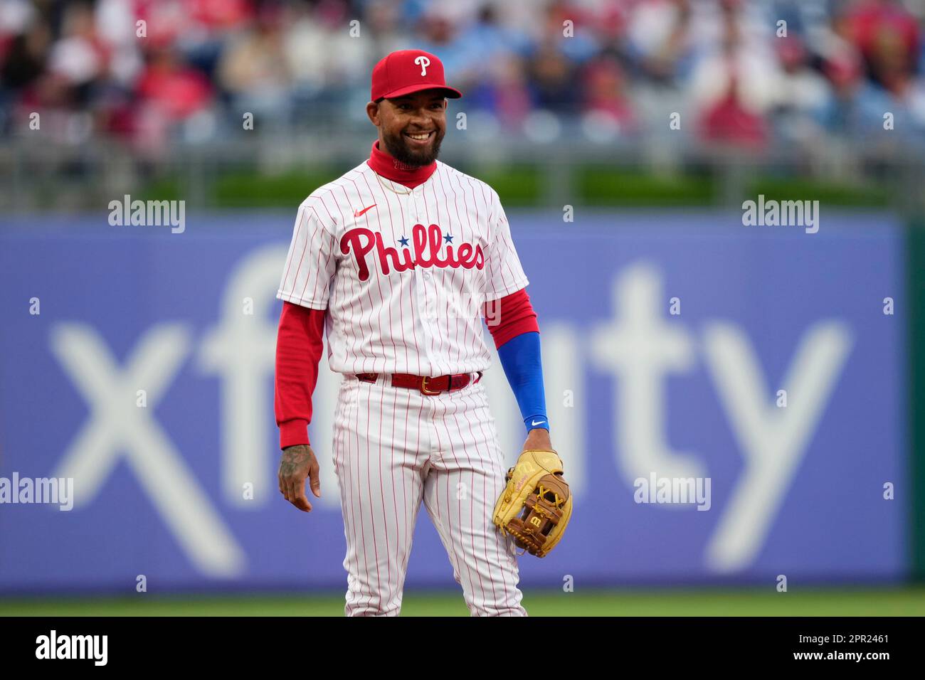 Philadelphia Phillies' Edmundo Sosa plays during a baseball game, Tuesday,  April 25, 2023, in Philadelphia. (AP Photo/Matt Slocum Stock Photo - Alamy