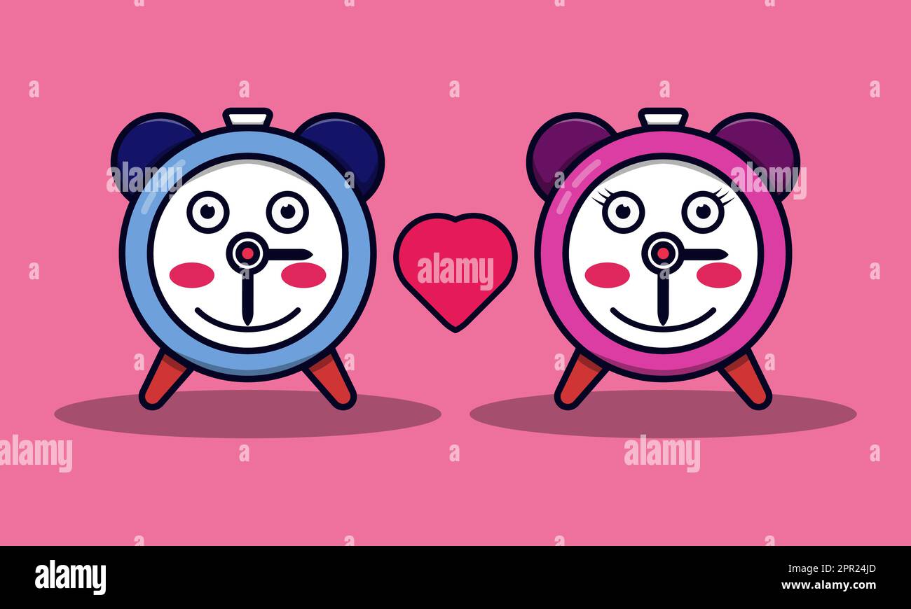 cute clock mascot in love. flat design illustration Stock Vector Image ...