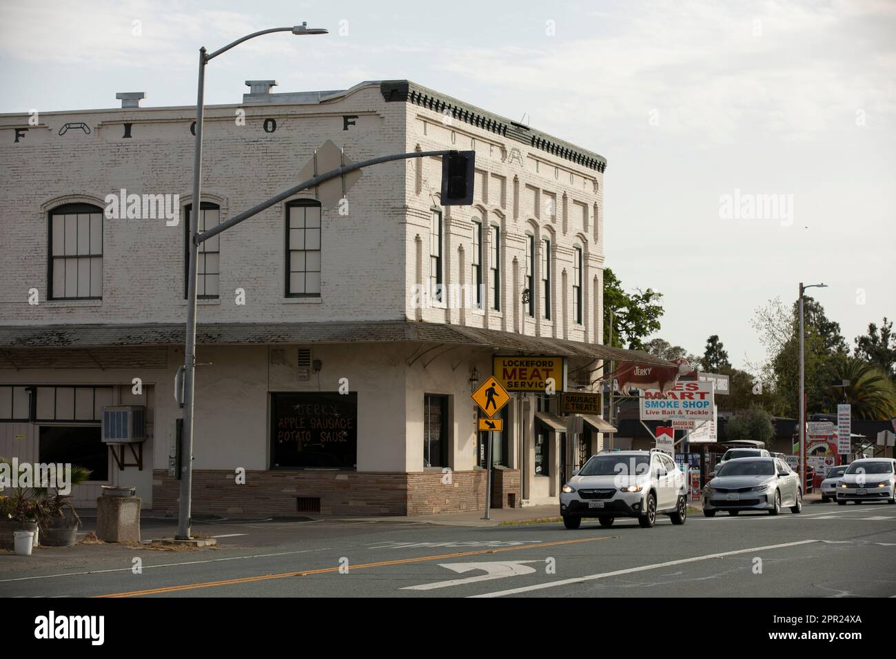 Lockeford, California, USA April 17, 2023 Afternoon sunlight shines on historic downtown
