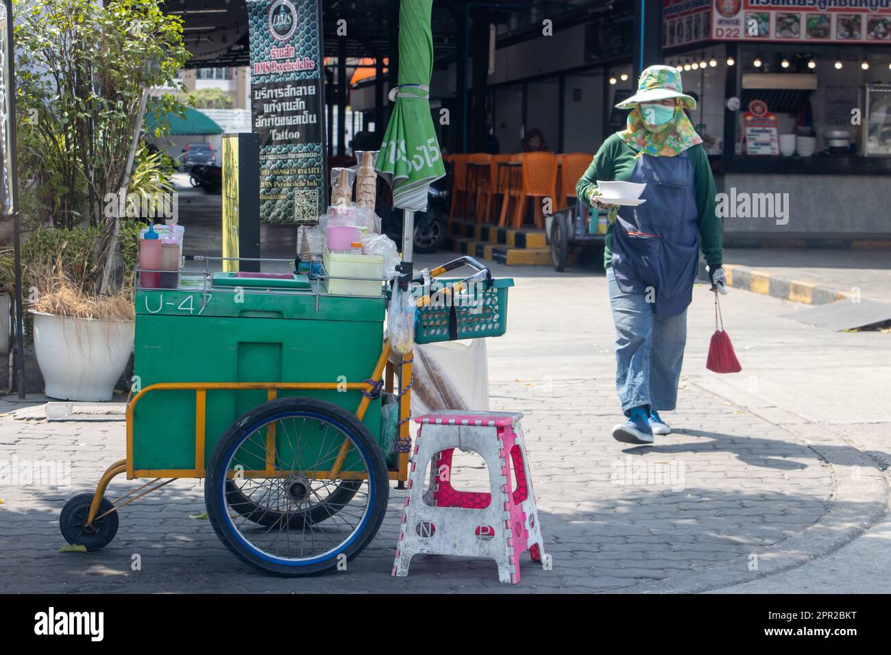 SAMUT PRAKAN, THAILAND, JAN 28 2023, a mobile stand selling ice cream