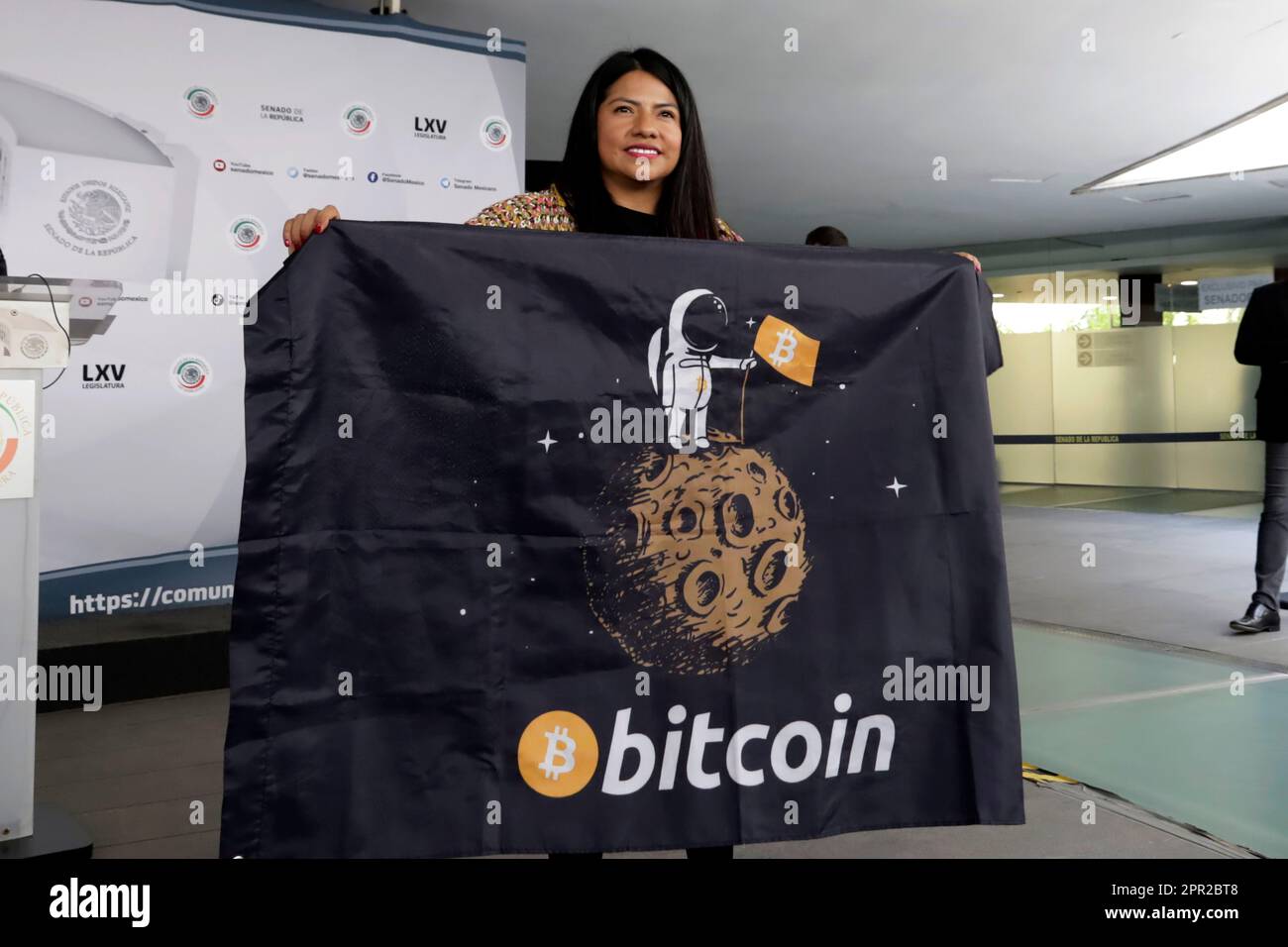 Non Exclusive: April 25, 2023, Mexico City, Mexico: Senator Indira Kempis  promotes the use of bitcoin in governments, at a press conference, in the  Se Stock Photo - Alamy
