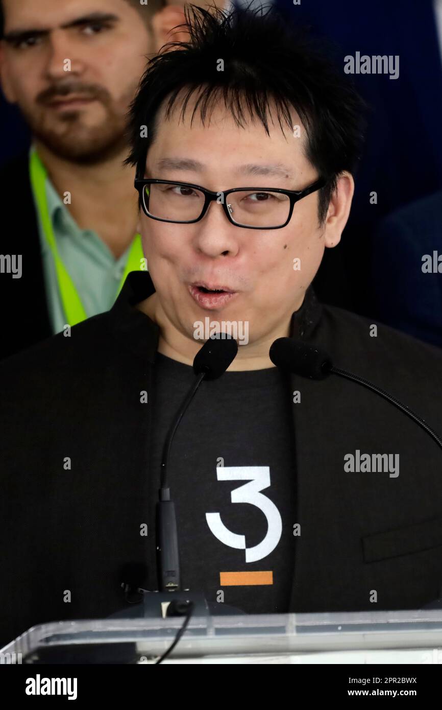 Non Exclusive: April 25, 2023, Mexico City, Mexico: Samson Mow, CEO of  JAN3, a company dedicated to expanding the use of Bitcoin in countries, at  a pr Stock Photo - Alamy