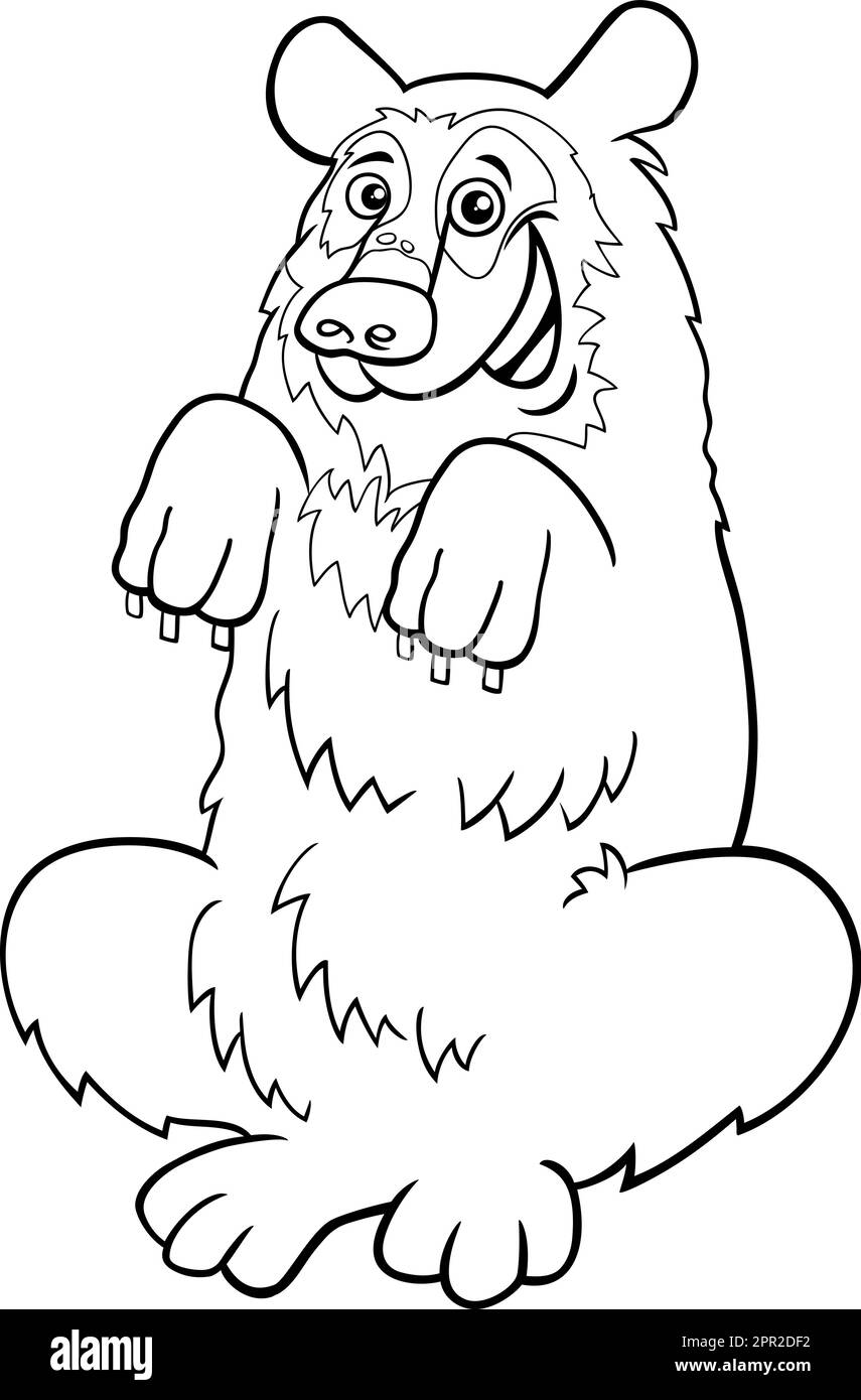 cartoon spectacled bear animal character coloring page Stock Vector