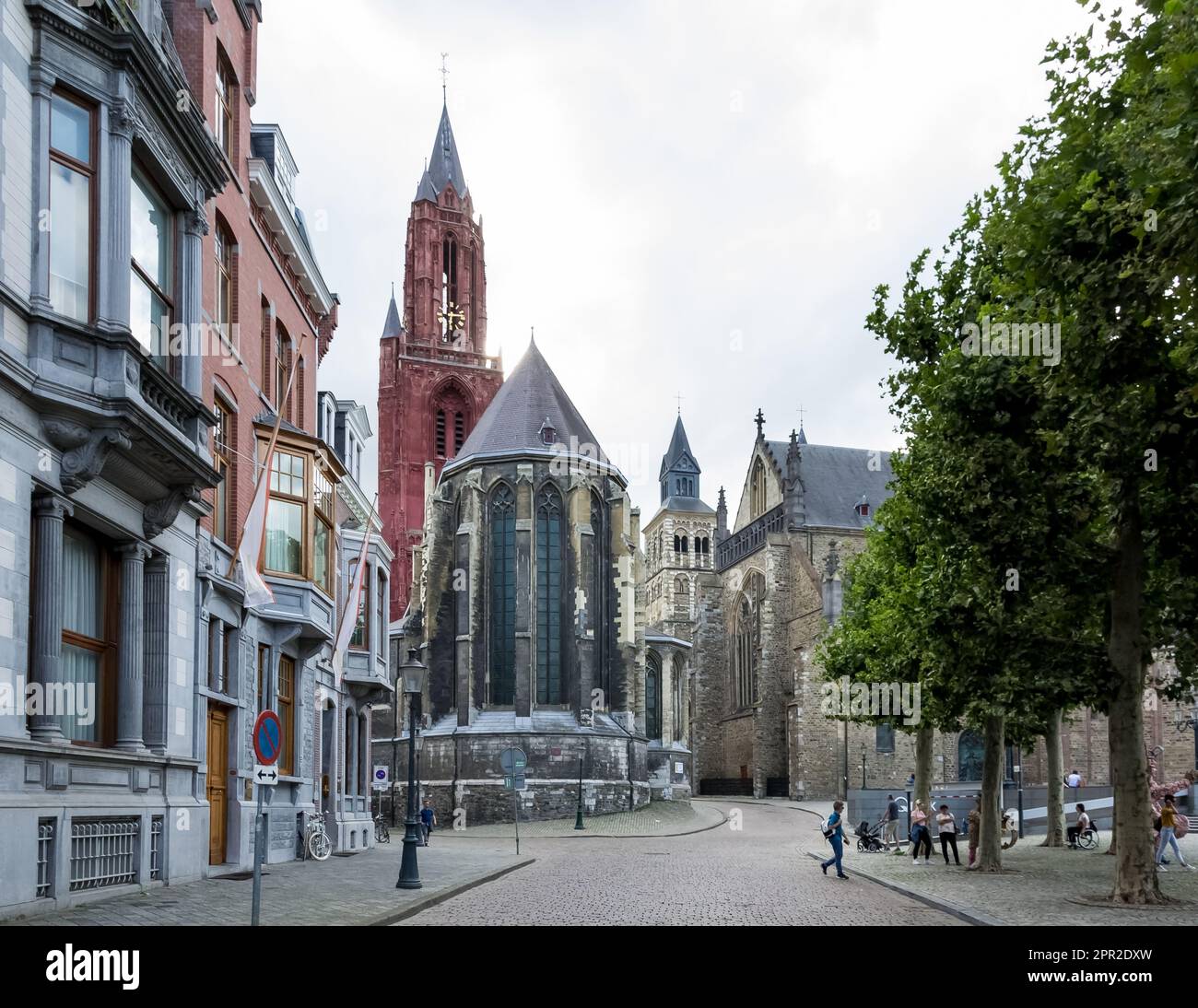 Architectural detail of the Gothic Church of Saint John, located at the Vrijthof, a large urban square in the centre of the city Stock Photo
