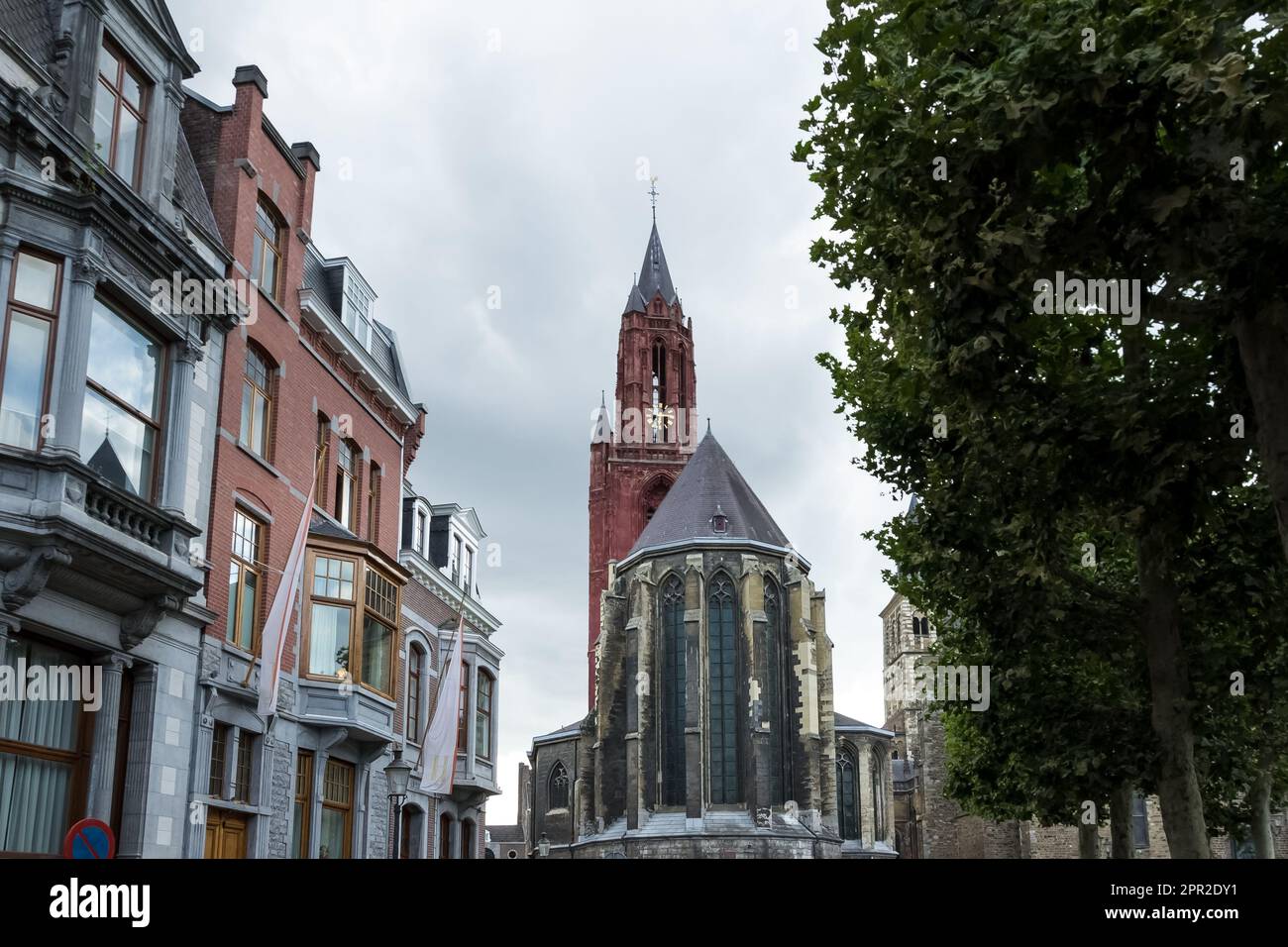 Architectural detail of the Gothic Church of Saint John, located at the Vrijthof, a large urban square in the centre of the city Stock Photo