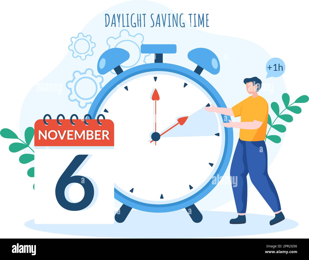 Daylight Savings Time Hand Drawn Flat Cartoon Illustration With Alarm Clock Or Calendar From