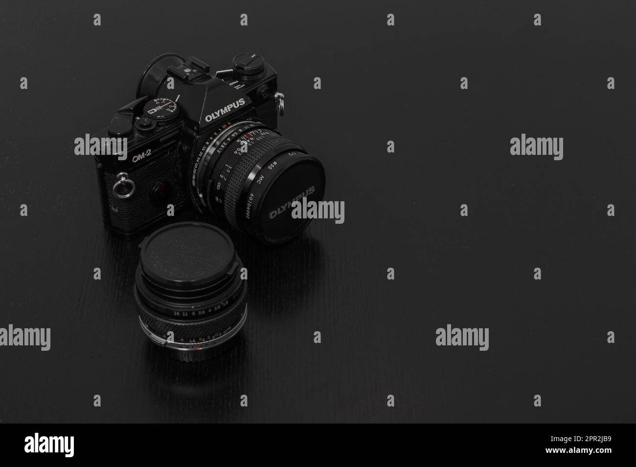 The Olympus OM2SP (Spot/Program) SLR 35mm film camera was produced in