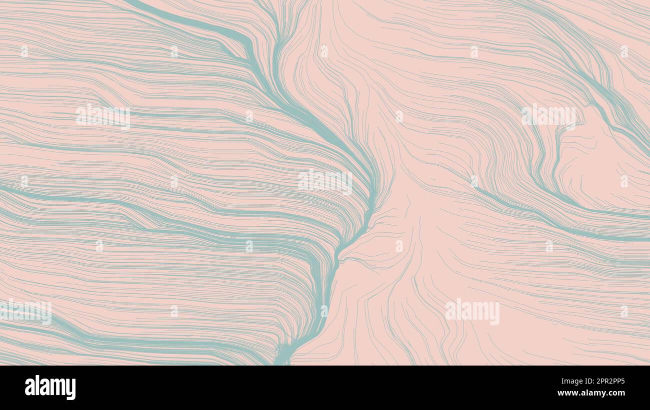 Soft pastel abstract pattern with flowing teal lines on peach background, ideal for modern decorative design. Stock Photo