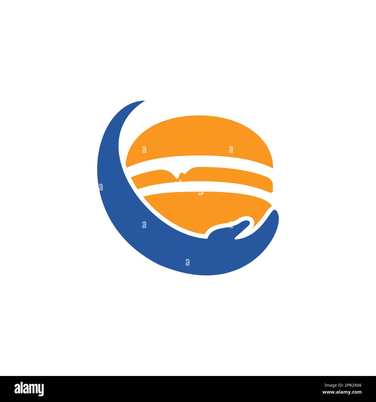 Burger care vector logo design. Vector burger and hand logo combination. Stock Vector