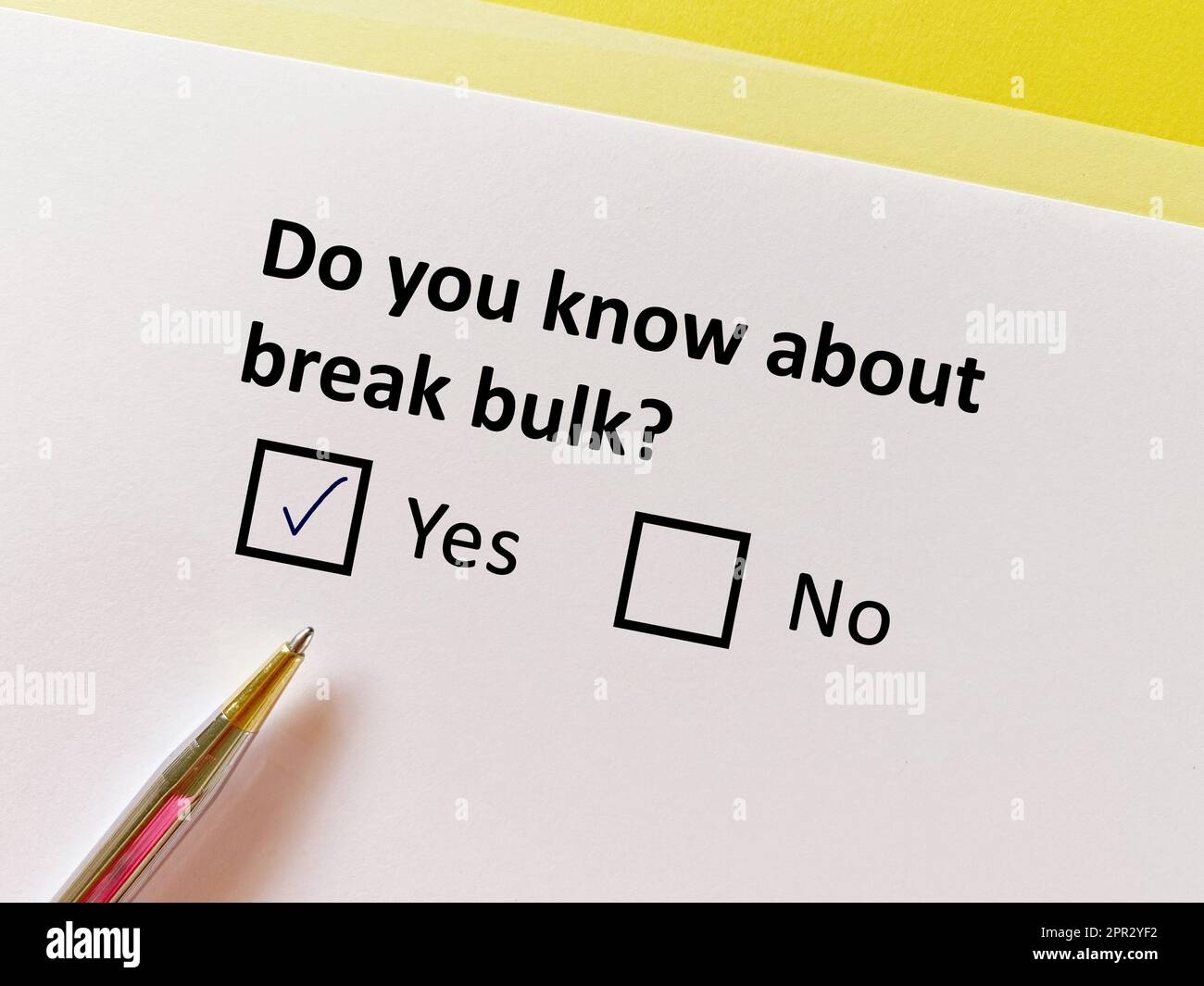 A person is answering question about logistics. He knows about break bulk. Stock Photo