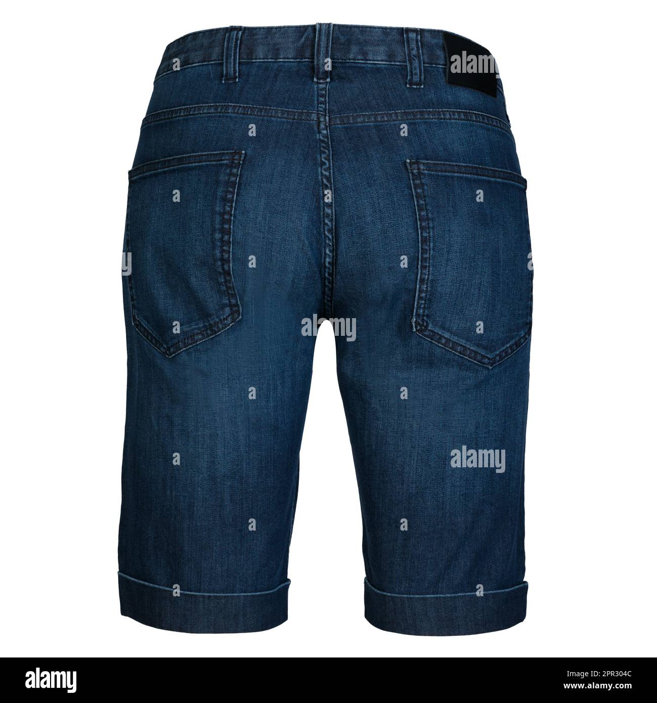 Blue denim shorts path isolated on white. Stock Photo