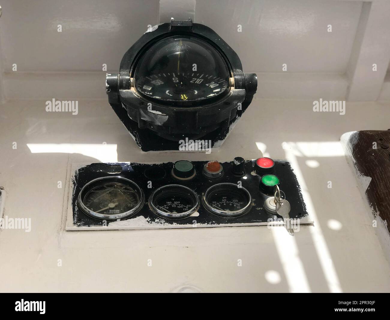 Instrument panel on a boat, ship, maritime transport with a round