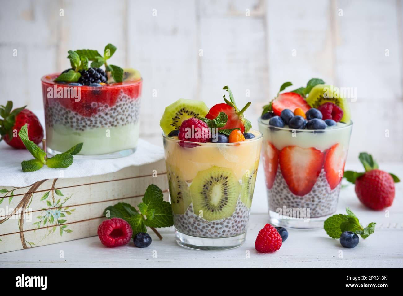 Layered berry and chia seeds smoothies Stock Photo - Alamy