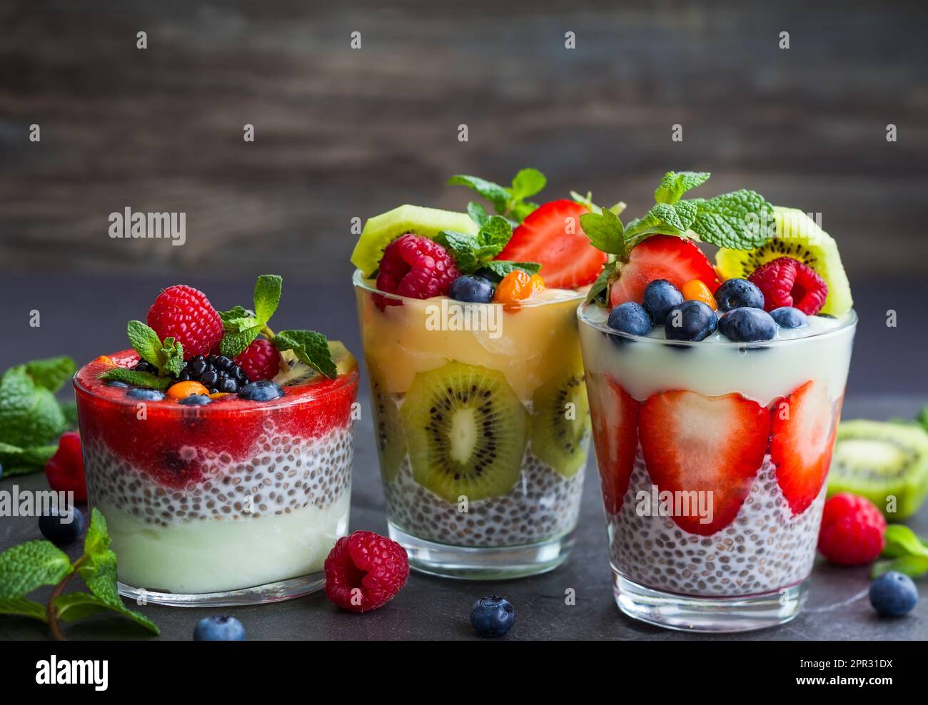 Layered berry and chia seeds smoothies Stock Photo - Alamy