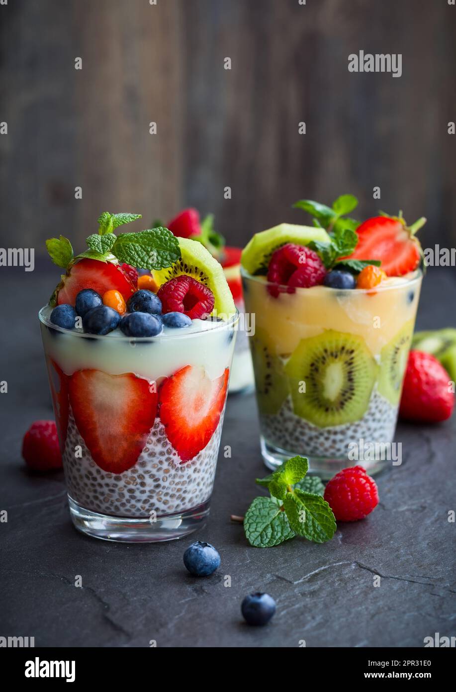 Layered berry and chia seeds smoothies Stock Photo - Alamy