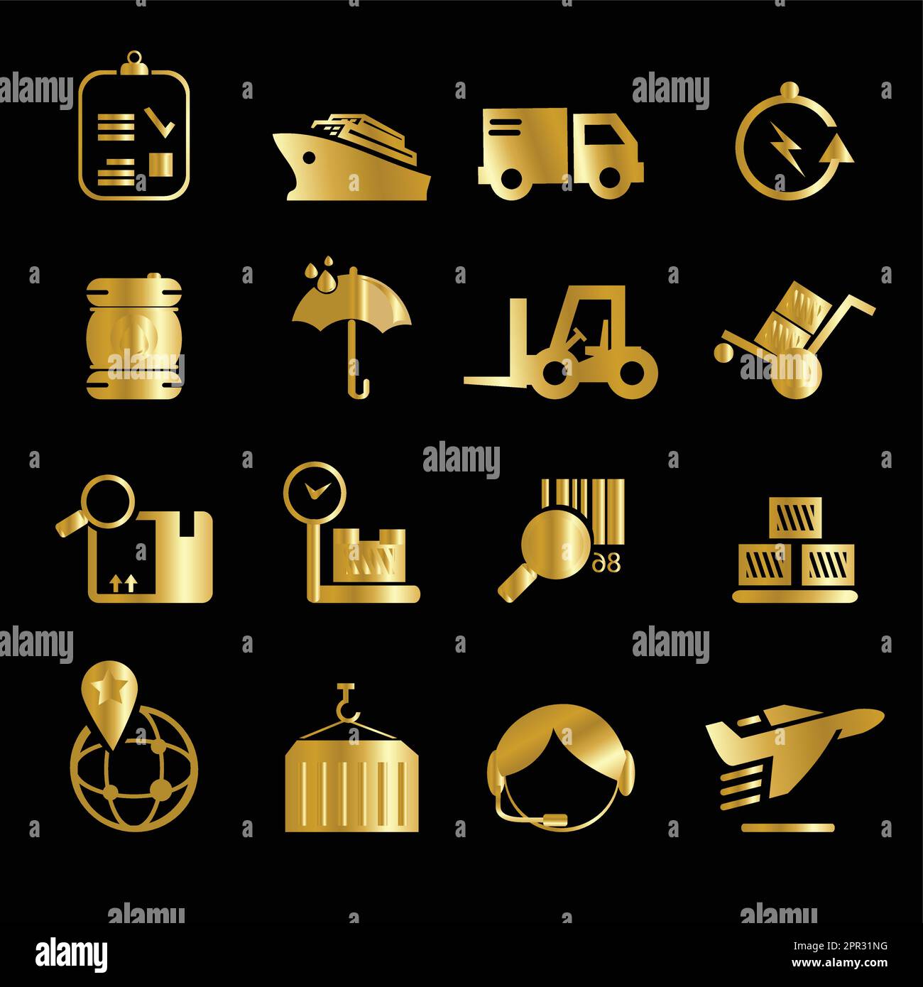 Set of gold logistics and shipping icons Stock Vector