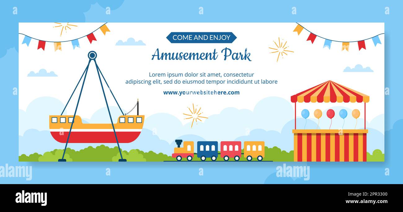 Amusement Park Carnival Cover Template Hand Drawn Cartoon Flat ...