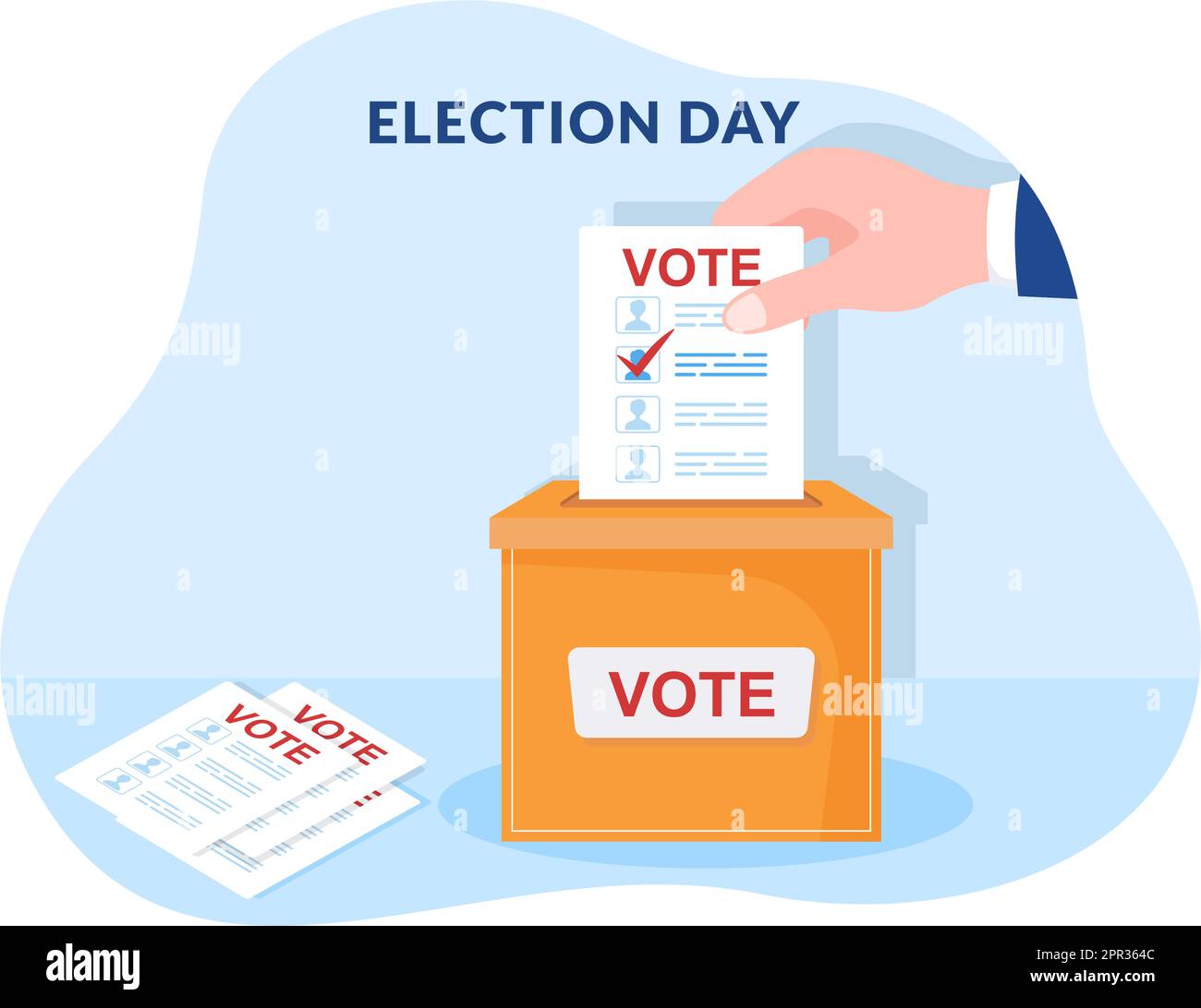 Election Day Political Hand Drawn Cartoon Flat Illustration with Voters Casting Ballots at Polling Place in United States Suitable for Poster or Campaign Stock Vector