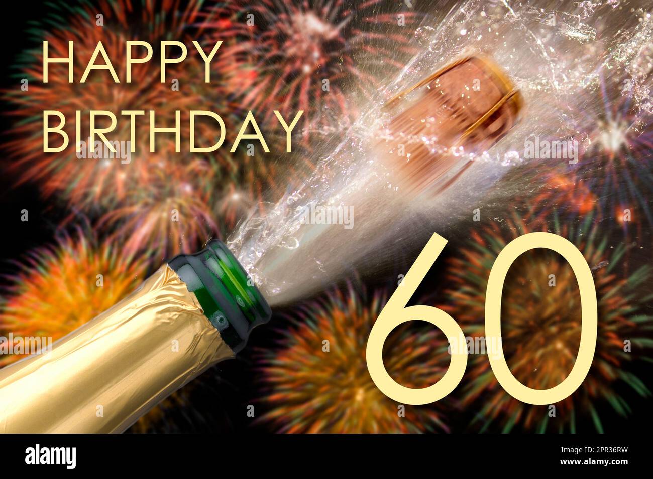 champagne and firework at 60th birthday Stock Photo