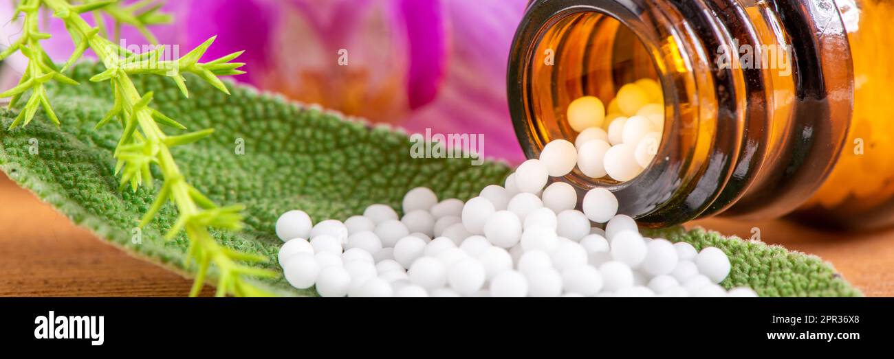alternative medicine with herbal pills Stock Photo