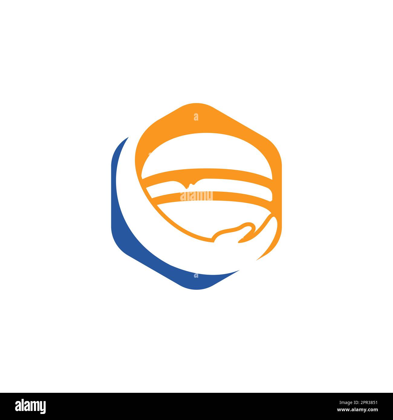 Burger care vector logo design. Vector burger and hand logo combination. Stock Vector