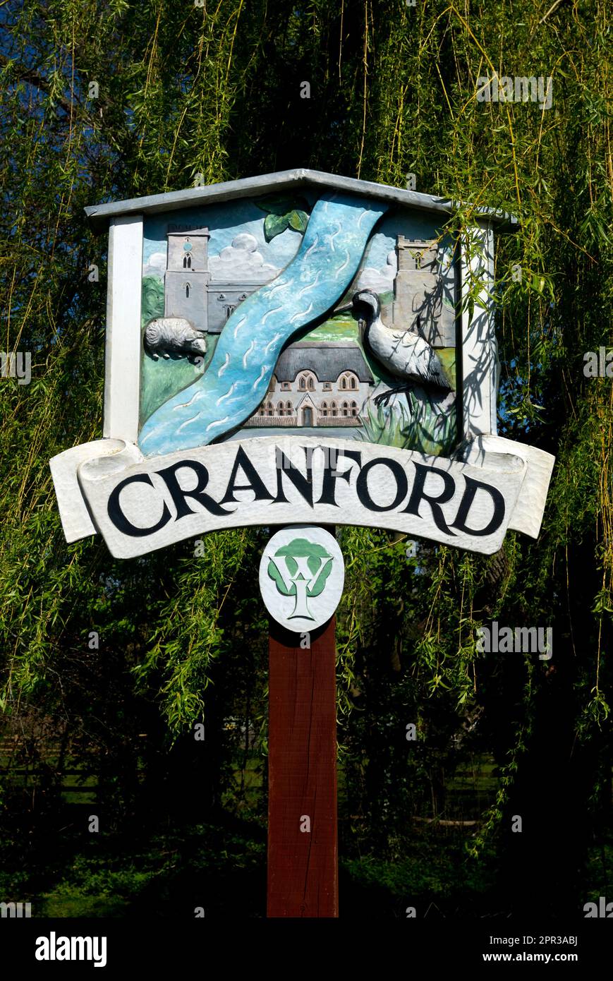 Cranford village sign, Cranford St. John, Northamptonshire, England, UK