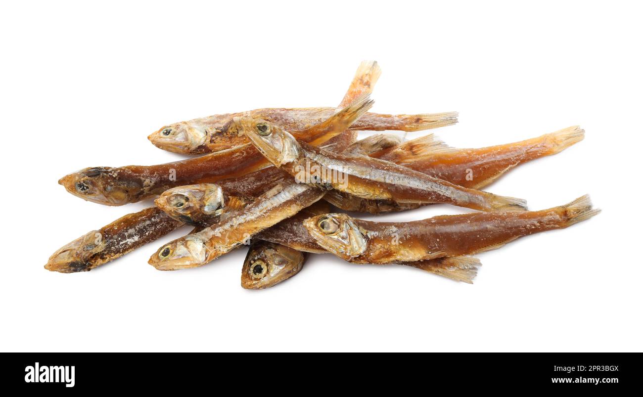 Delicious dried salted anchovies on white background Stock Photo Alamy
