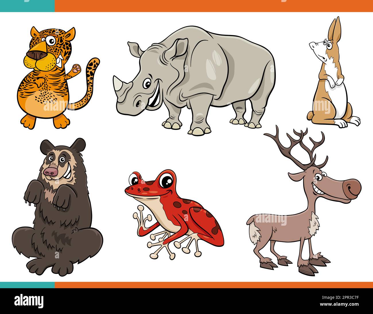 cartoon funny wild animals comic characters set Stock Vector