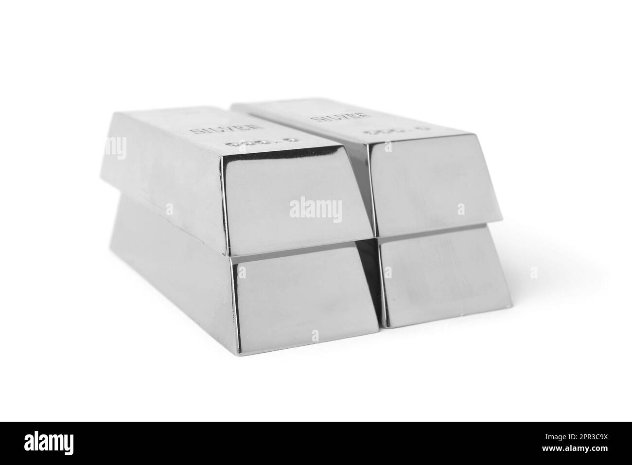 Stack of shining silver bars isolated on white Stock Photo Alamy