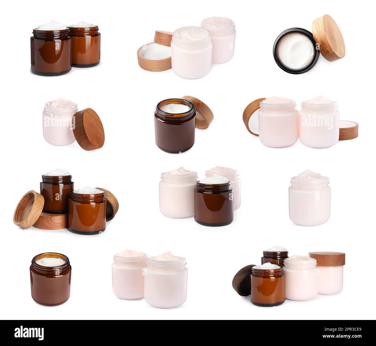 Set with jars of facial creams on white background Stock Photo Alamy