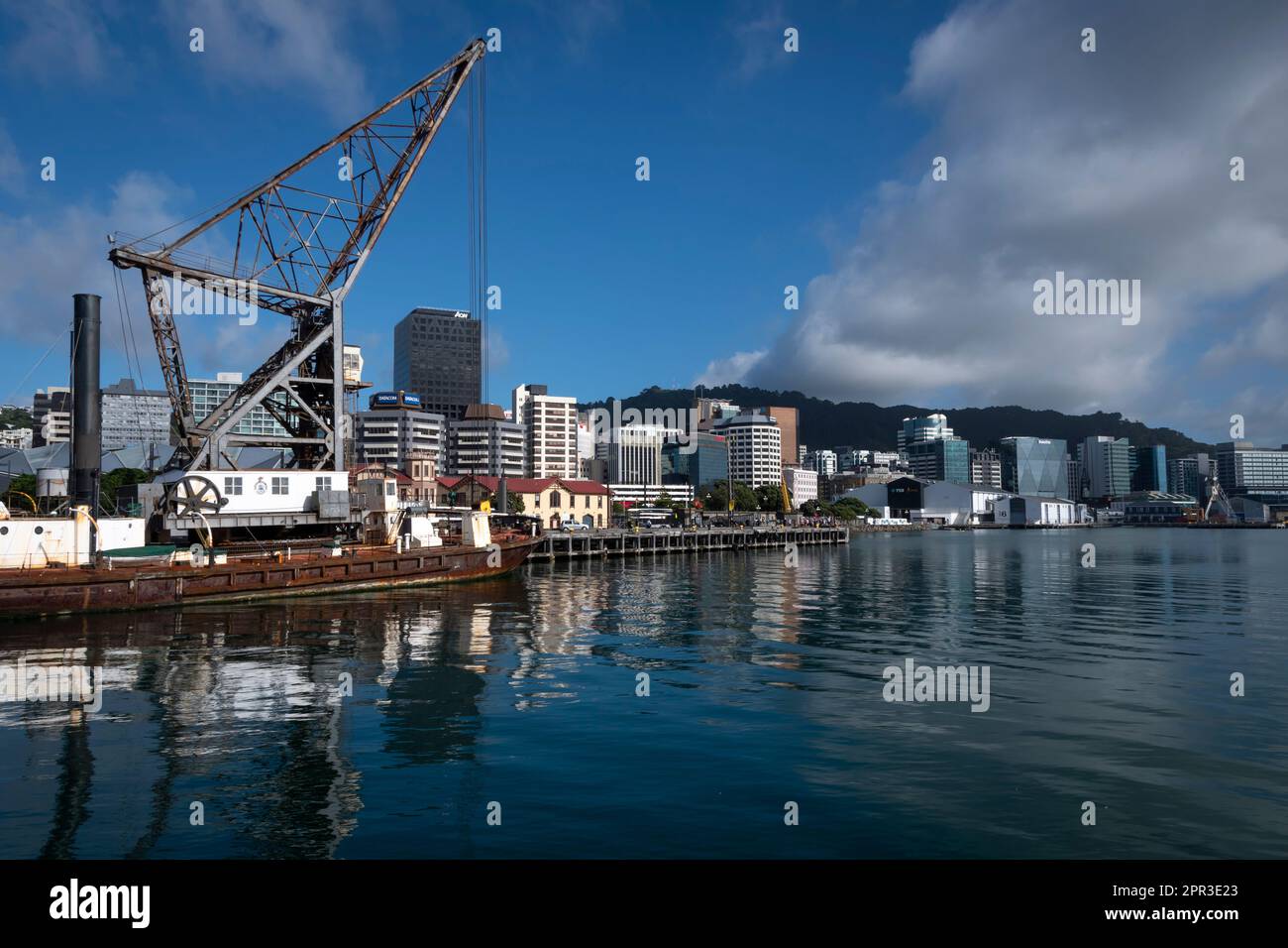 Floating crane on Wellington waterfront, North Island, New Zealand Stock Photo