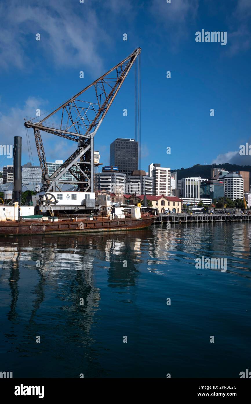Floating crane on Wellington waterfront, North Island, New Zealand Stock Photo