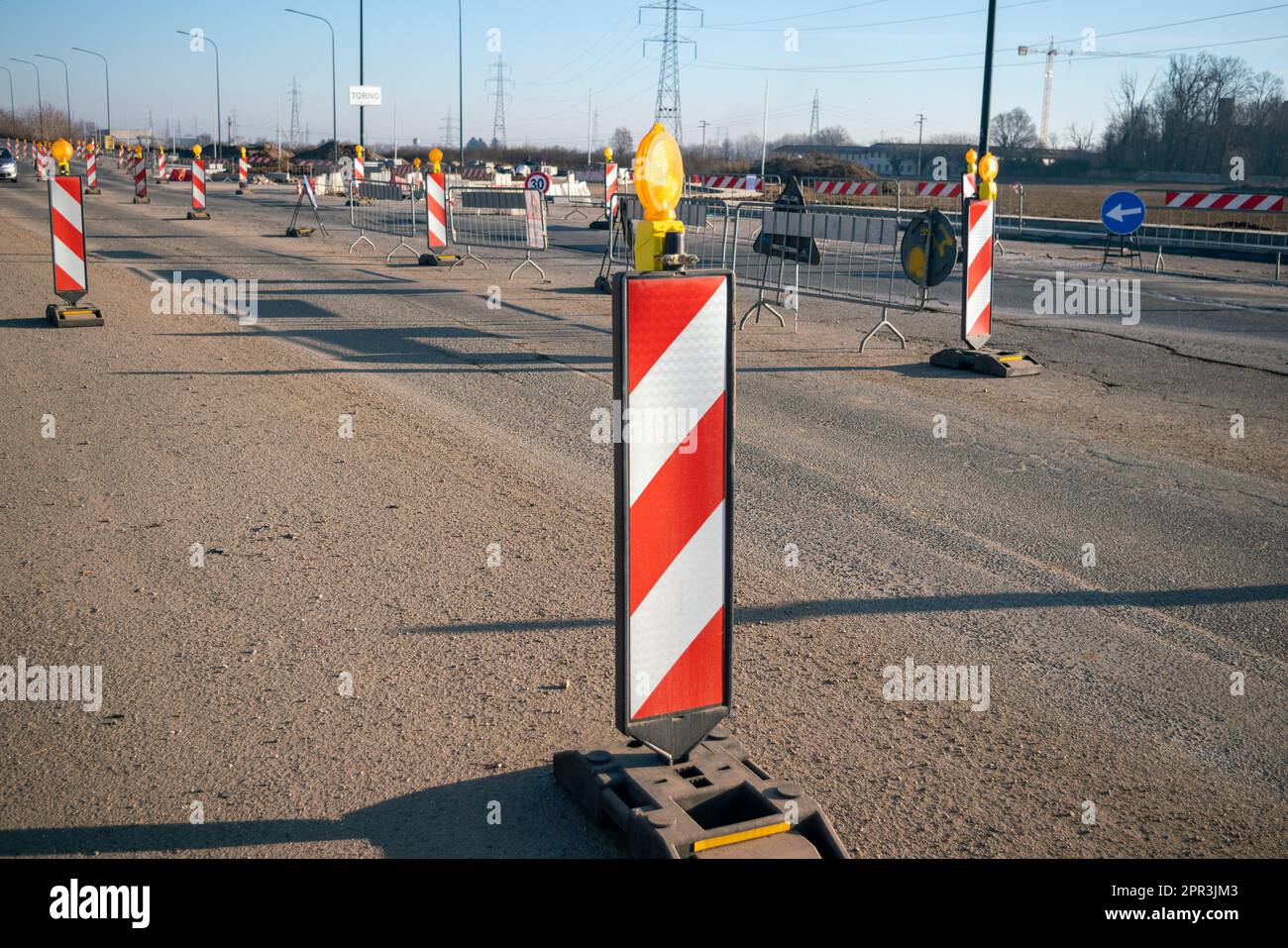 road construction site, sign road works in progress, building site, Stock Photo