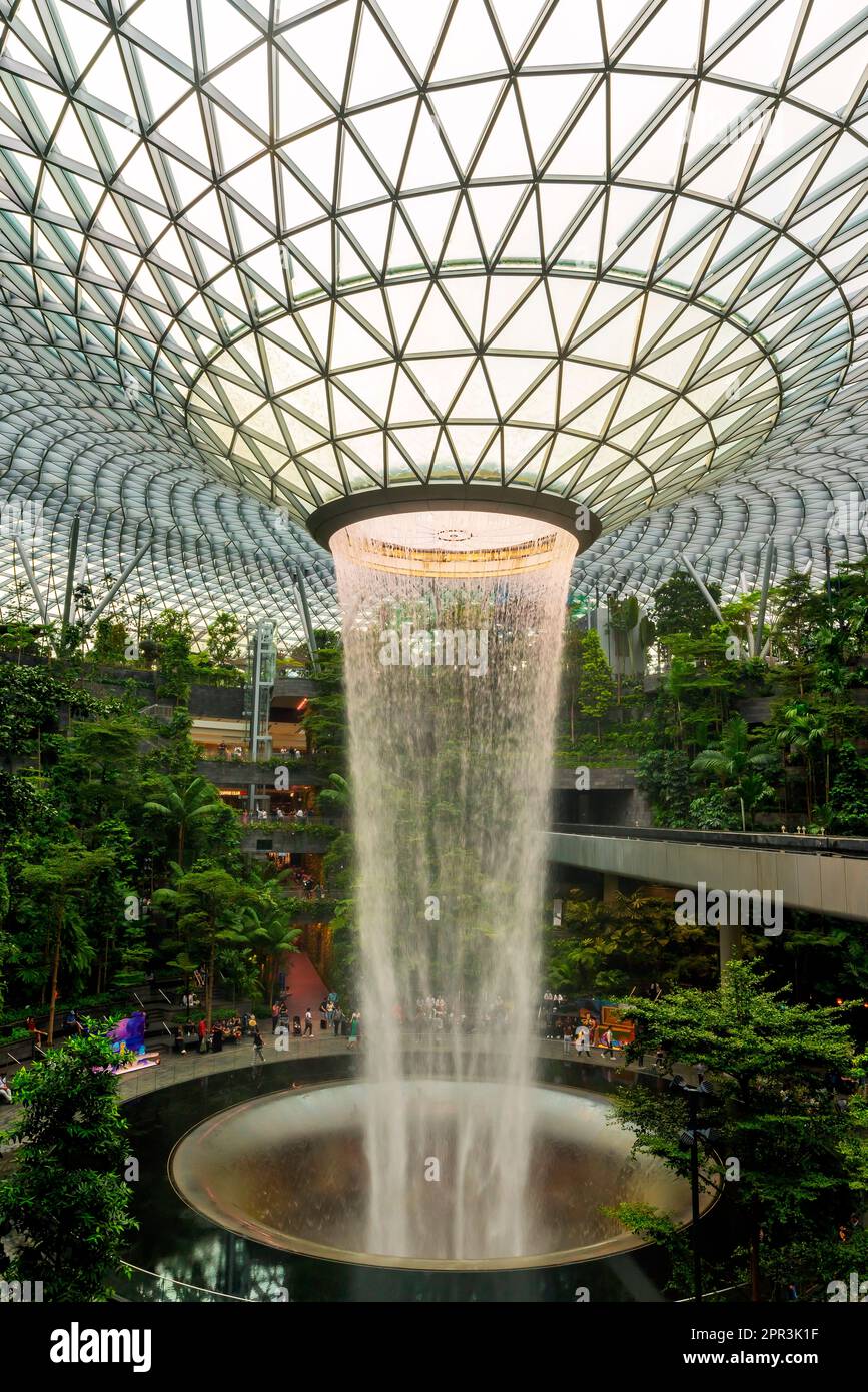 Singapore. Jewel, waterfall and indoor forest at Changi Airport