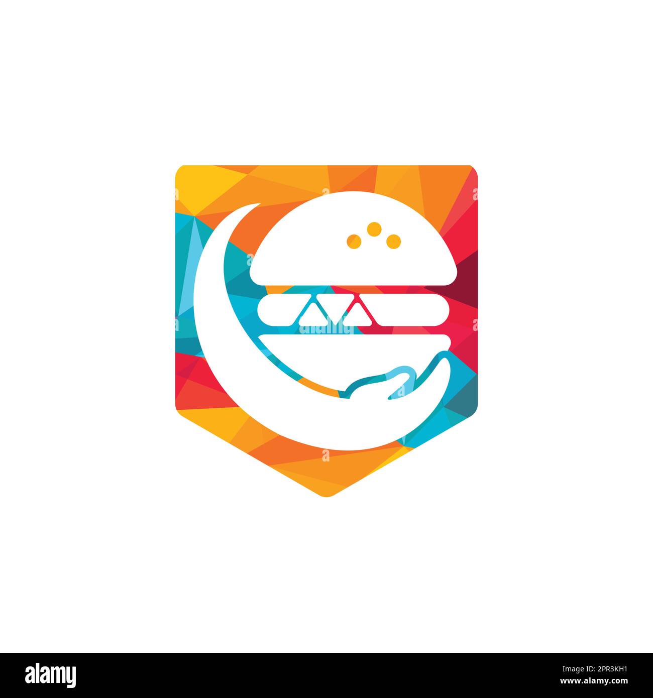 Burger care vector logo design. Vector burger and hand logo combination. Stock Vector
