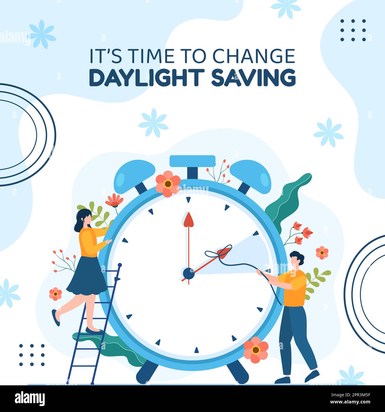 Daylight Savings Time Background Template Hand Drawn Cartoon Flat