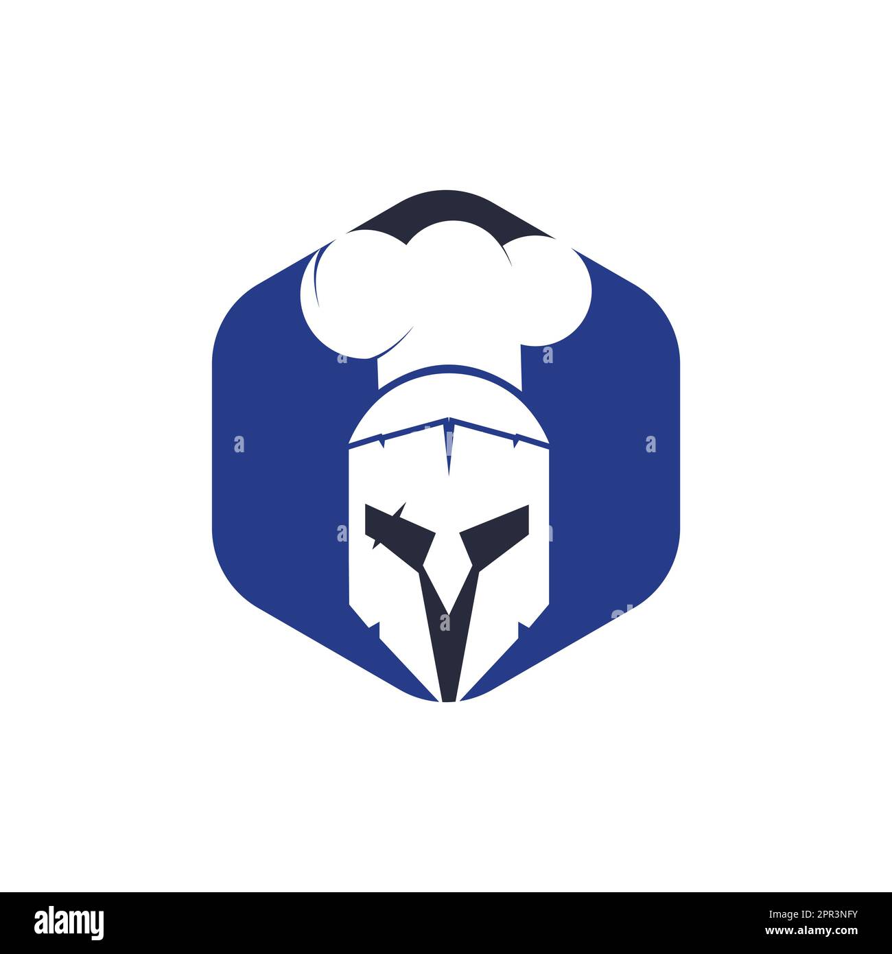 Spartan chef vector logo design template. Minimal logo of chef warrior with chef hat vector illustration. Stock Vector