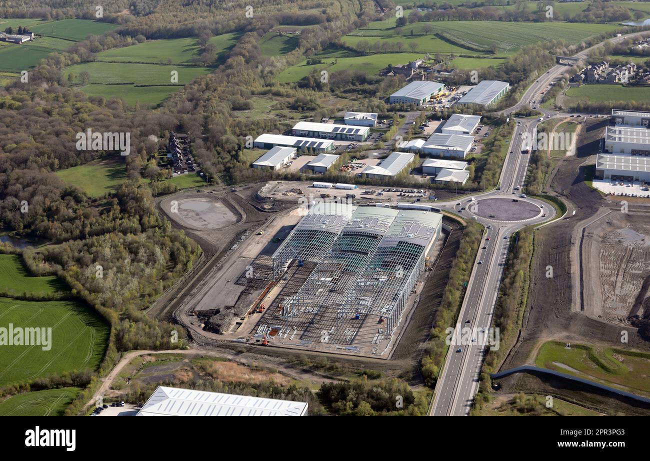 aerial view of industrial estates and development land along the A6195 road at Hoyland near Barnsley, South Yorkshire Stock Photo