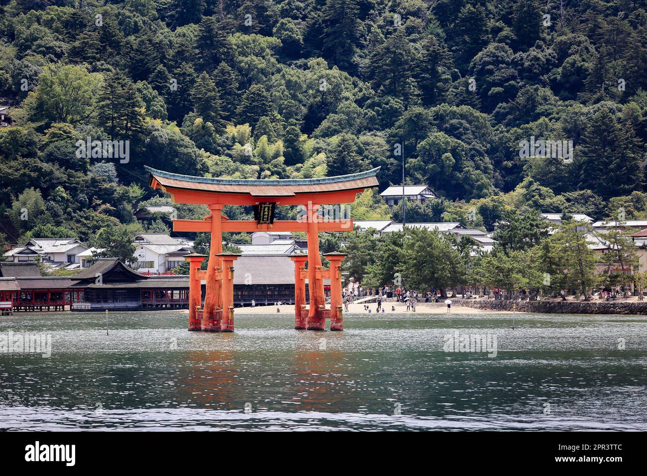 Japanese Torii Gate at Itsukushima Shrine, Miyajima island, Hiroshima Bay, part of the Three Views of Japan highlights, most celebrated scenic sights Stock Photo
