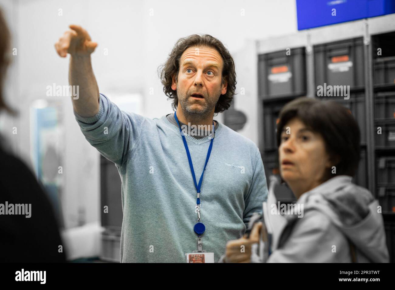 Toulouse, France. 25th Apr, 2023. CNES Head of Service of Balloons Frederi Mirc talking with journalists inside the balloon facility at the CNES headquarters in Toulouse, France on April 25, 2023. Photo by Timo Claeys/ABACAPRESS.COM Credit: Abaca Press/Alamy Live News Stock Photo
