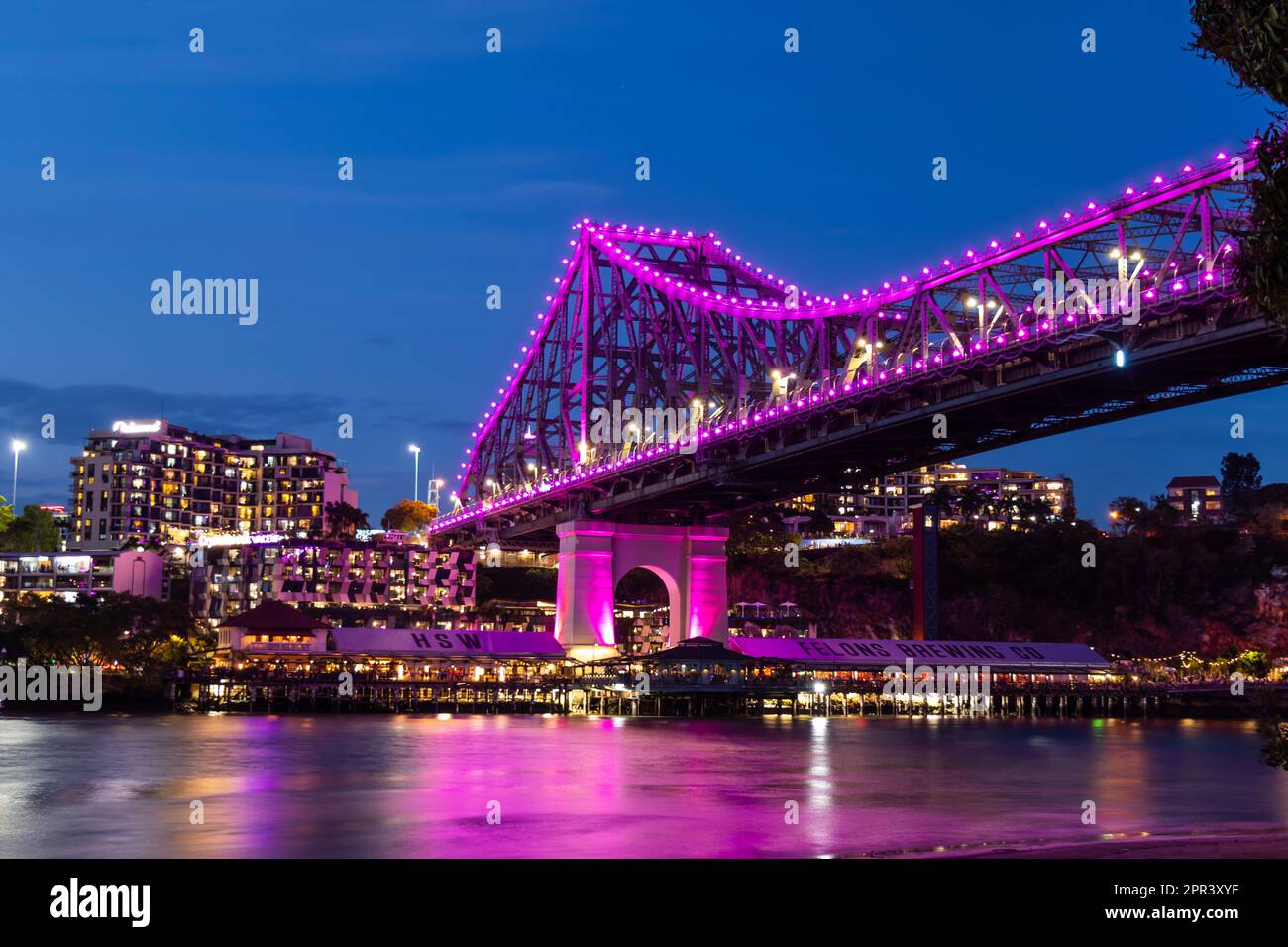 Story Bridge over Brisbane River & Howard Smith Wharves, Brisbane Queensland Australia Stock Photo