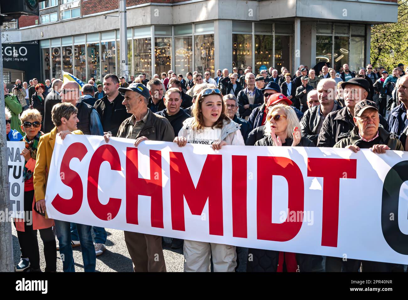 Citizens are protesting in front of the OHR building Stock Photo