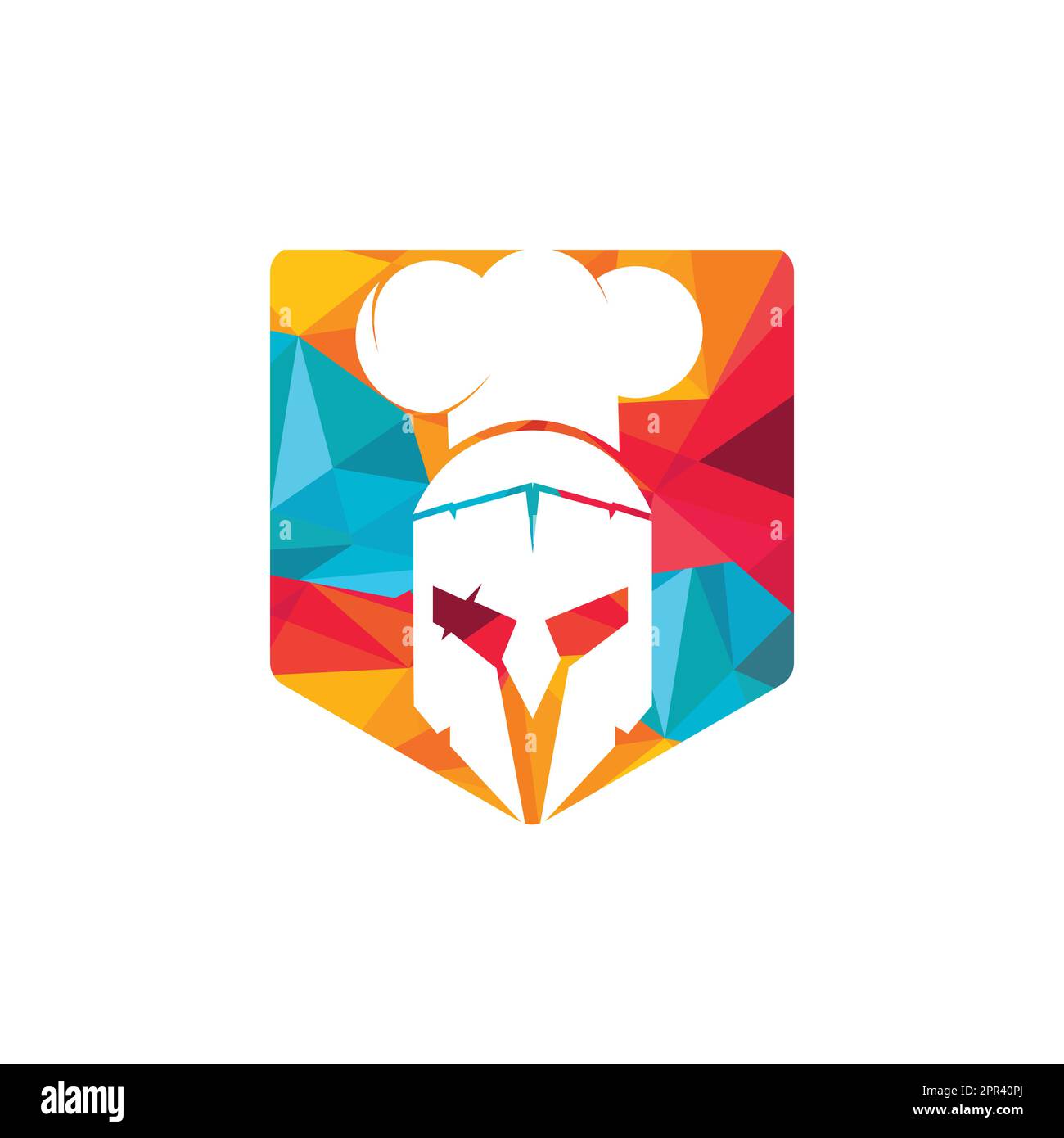 Spartan chef vector logo design template. Minimal logo of chef warrior with chef hat vector illustration. Stock Vector