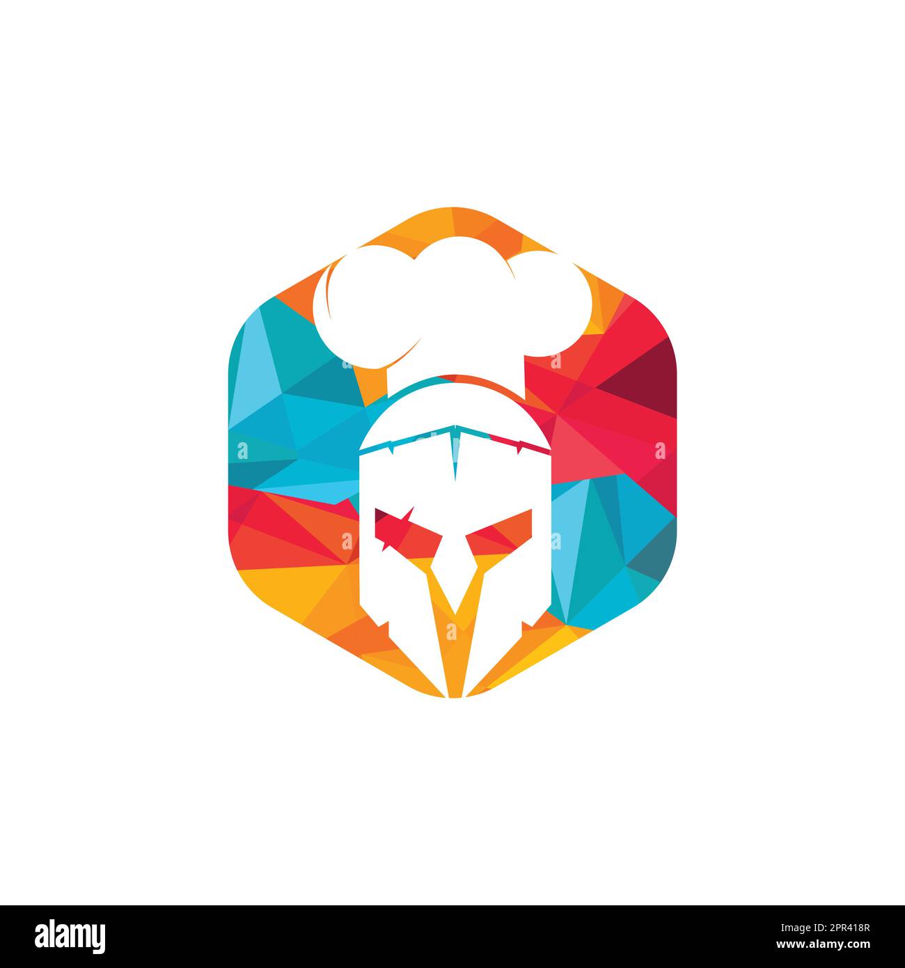 Spartan chef vector logo design template. Minimal logo of chef warrior with chef hat vector illustration. Stock Vector