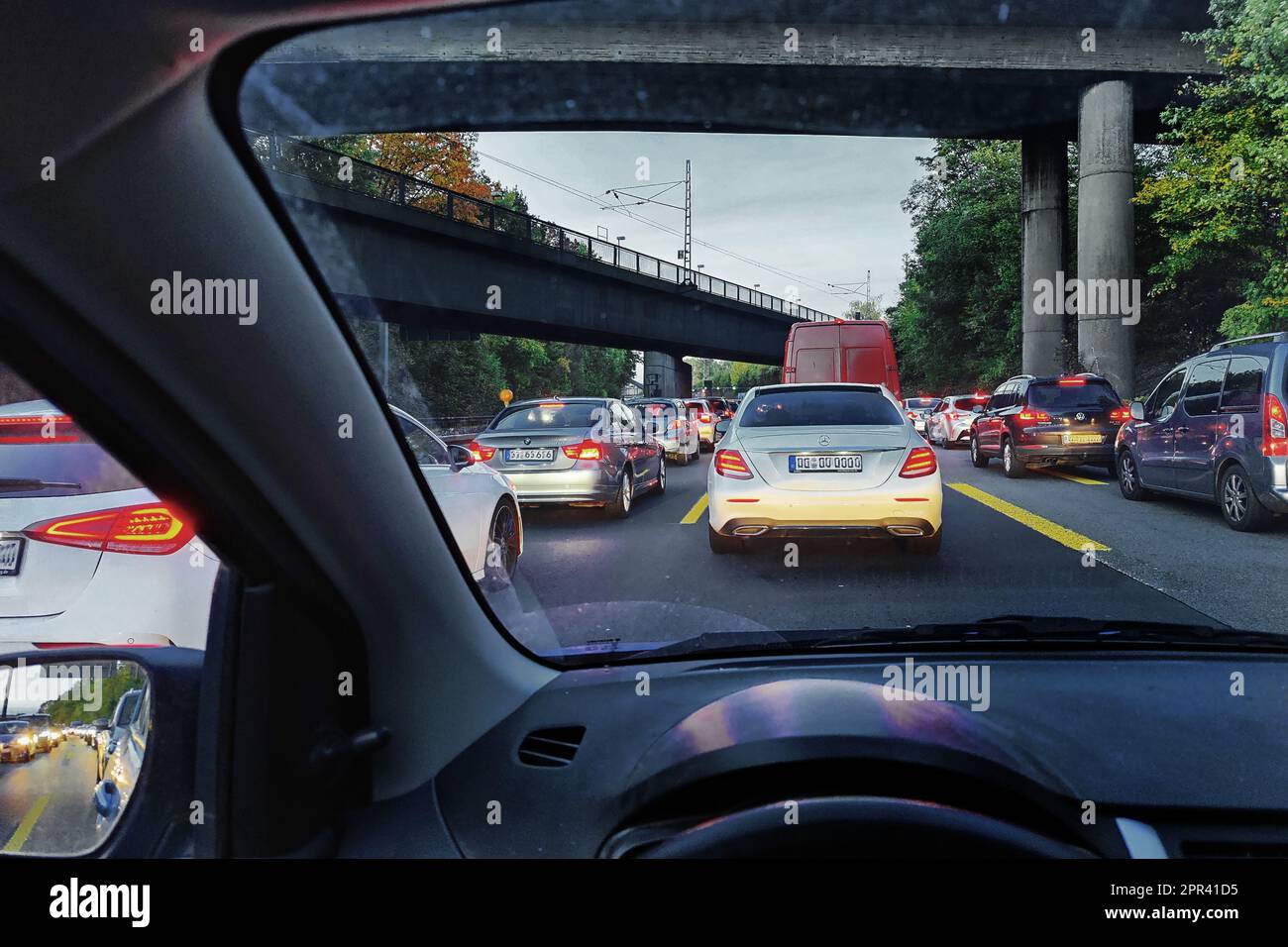 traffic jam on motorway A43, Germany, North Rhine-Westphalia, Ruhr Area, Herne Stock Photo