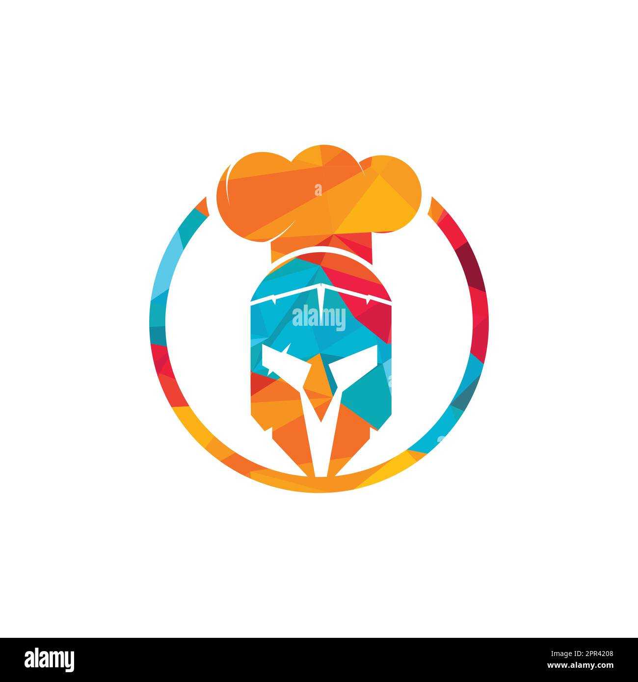 Spartan chef vector logo design template. Minimal logo of chef warrior with chef hat vector illustration. Stock Vector