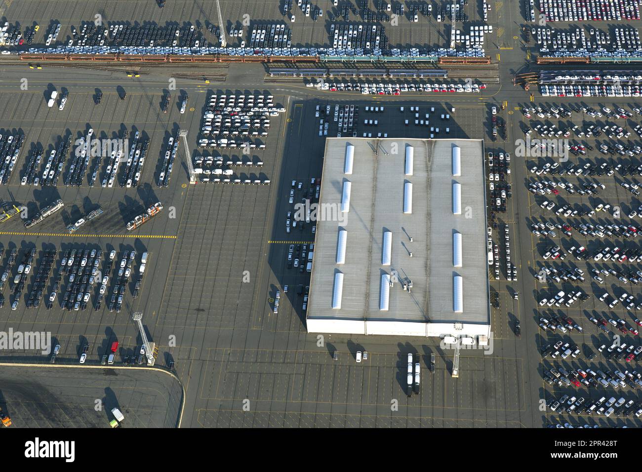 Car terminal at the port of Antwerp, aerial view, Belgium, Antwerp
