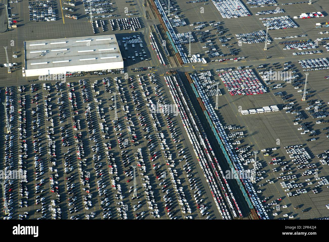 Car terminal at the port of Antwerp, aerial view, Belgium, Antwerp