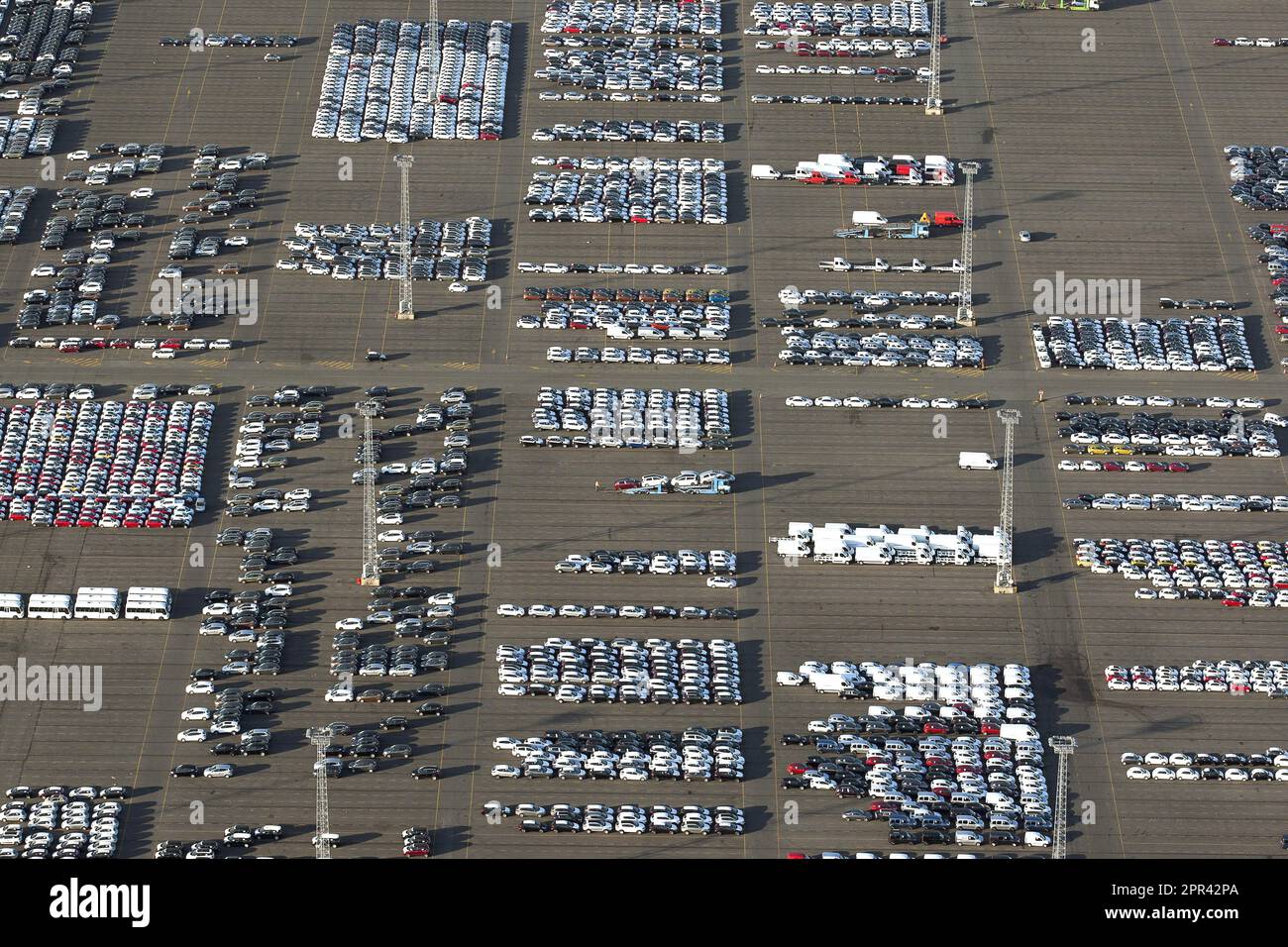 Car terminal at the port of Antwerp, aerial view, Belgium, Antwerp